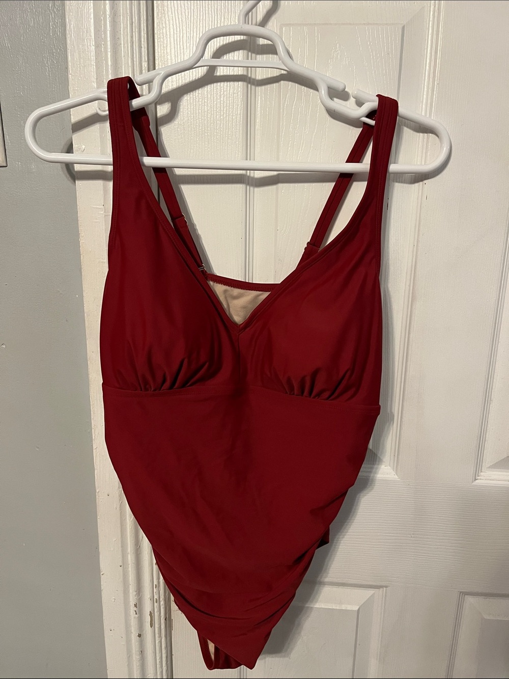 Kona Sol V-Neck Ruched One-Piece Swimsuit – Deep Red
